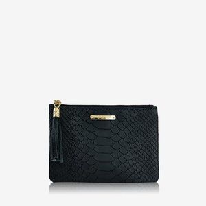 GiGi New York Black Embossed Leather Zip Pouch